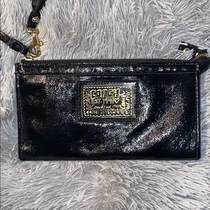 Coach Poppy Daisy Black Patent Wristlet
